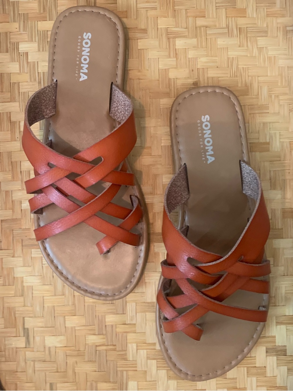 Sonoma Orange-Brown Woven Slide Sandals